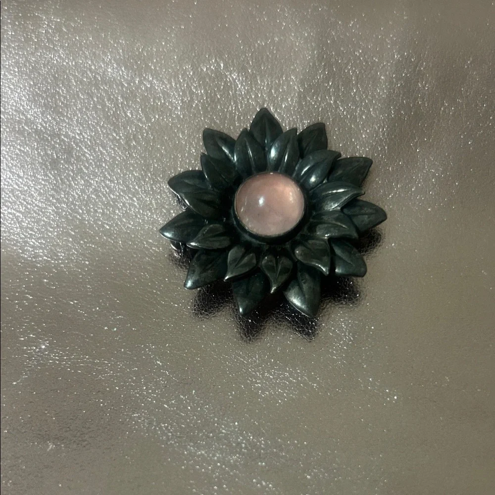 Joan Rivers Elegant Black and Pink Floral Brooch #J1008